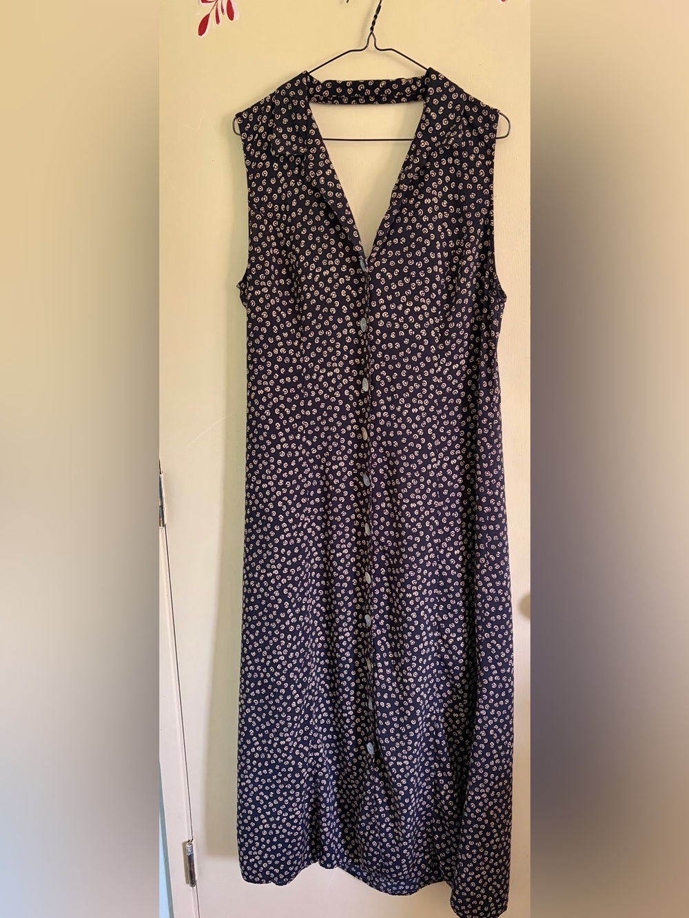 Sleeveless Printed Maxi Dress - Navy with White Floral